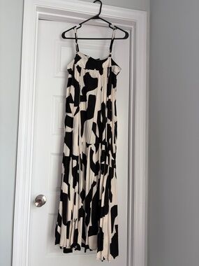 Black and Cream Maxi Dress with Abstract Print